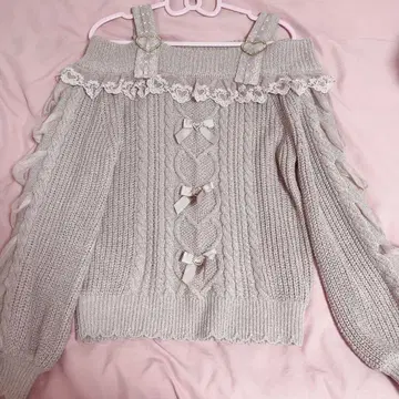LIZLISA 레이스업 슬리브 오프숄더 니트