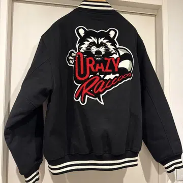 Crazy Raccoon 자수 바시티 자켓