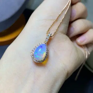 천연 오팔 물방울 목걸이