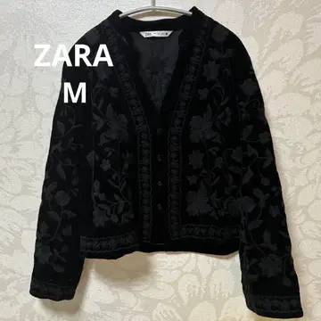 ZARA 꽃무늬 자수 블랙 벨로아 자켓 M