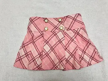 레어 LIZLISA 핑크 체크 플리츠 스커트 복슬복슬 울 느낌 가을/겨울