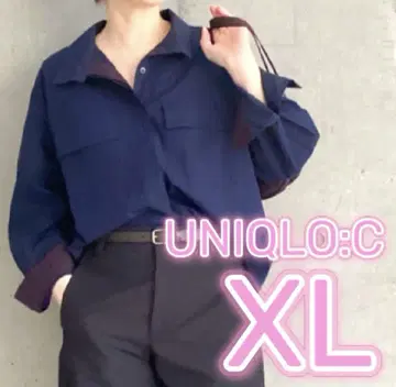새상품 유니클로C 코튼 스탠드 카라 셔츠 자켓 네이비 XL