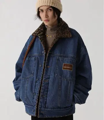 리버서블 레오파드 무늬 페이크 보아 & 데님 자켓 NZY0957