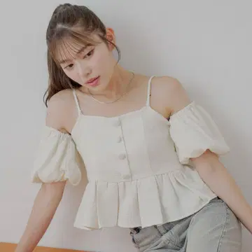 chico 트위드 오프숄더 페플럼 블라우스 화이트