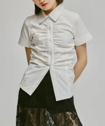 FEKETE GATHER FEMININE TIGHT SHIRT L 화이트