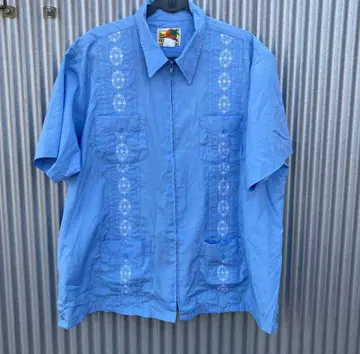 구제 의류 GUAYABERA 반팔 자수 남성용 스카이블루 색스 블루