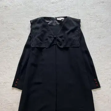 쇼와 레트로 세일러 카라 블랙 롱 원피스 레이스 자수 성숙/러블리 L1