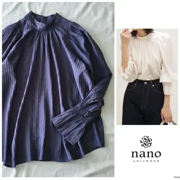 나노 유니버스 [세탁 가능] 턱 개더 시보감 스탠드 칼라 블라우스