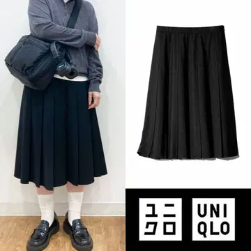 UNIQLO 유니클로 와이드 플리츠 미디 스커트 S 블랙