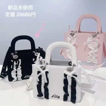 릴릴리 lillilly 캔버스 프릴 리본 백 블랙 미사용 새상품
