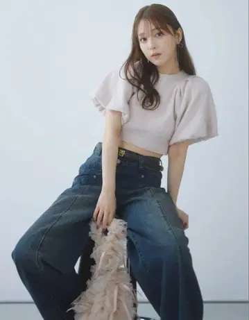 SNIDEL 디자인 슬리브 크롭 니트 풀오버