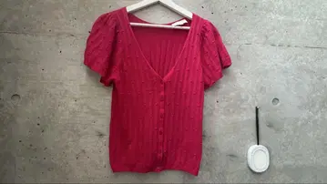 sezane 파리 빨간색 반팔 V넥 가디건 도트 짜임