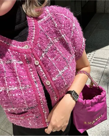 sheller 체크 트위드 가디건