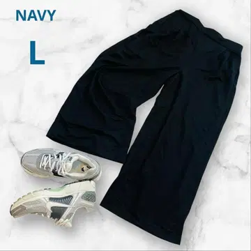 네이비 NAVY 와이드 팬츠 L 블랙 허리밴딩