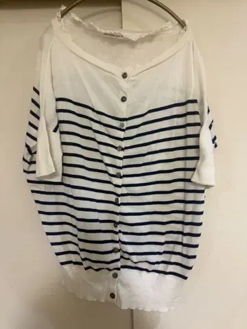 제인 마플 스트라이프 반팔 가디건 카라 레이스 부착