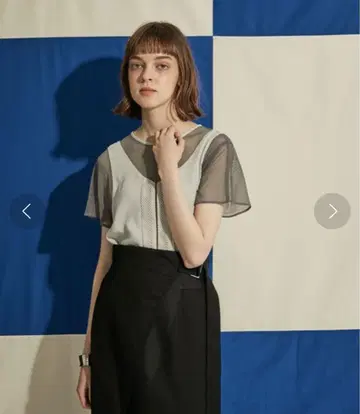 UNITED TOKYO 체커 메쉬 블라우스
