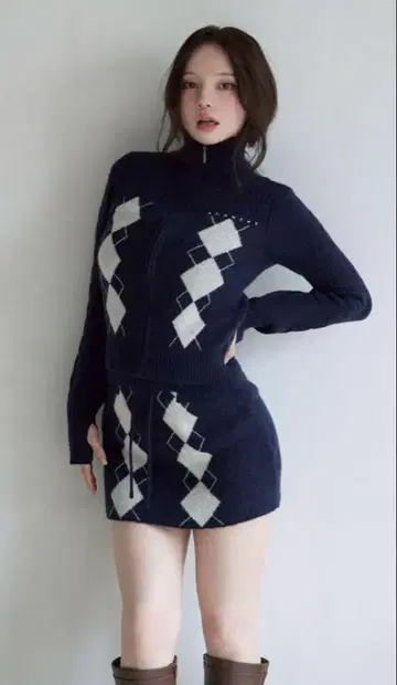 Argyle knit set up Navy