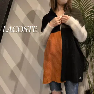 LACOSTE 멀티 컬러 리브 니트 숄 머플러 30 x 177