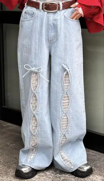 CIAOPANIC 헬로 샌프란시스코 레이스 컷 아웃 와이드 데님 팬츠