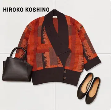 J1454@ HIROKO KOSHINO 올 패턴 니트 가디건 M 레드
