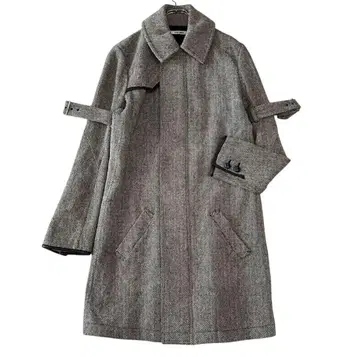 SATORU TANAKA 코트 헤링본 그레이 스탠 칼라