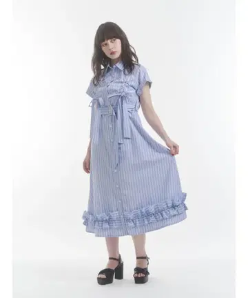 jouetie 개더 리본 롱 셔츠 원피스 여름옷