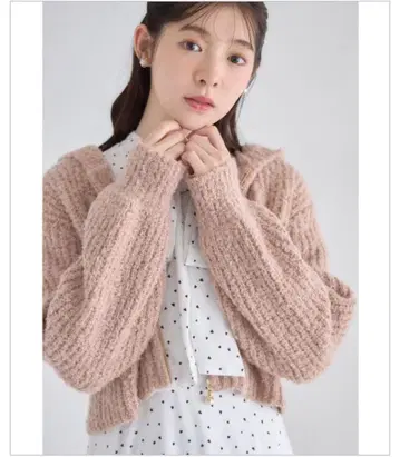 펄 참 포함 라메 믹스 니트 지퍼 후드티