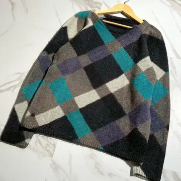 미사용 blackmeans 아가일 체크 울 니트 스웨터 그린