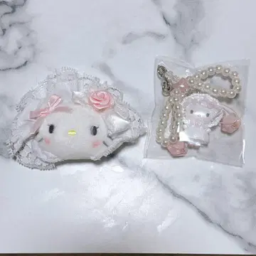 산리오 키티 헤어 클립 스트랩 화이트 프릴