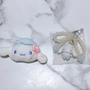 산리오 시나몬 헤어 클립 스트랩 화이트 프릴