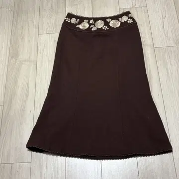 케이타 마루야마 플라워 자수 스트레치 스커트 브라운