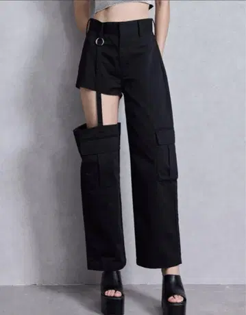SIDE CUT 디자인 카고 컬러 와이드 팬츠 블랙 GYDA