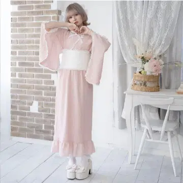 유메텐보 Dear My Love Rose 비쥬 리본 레이스 체크 유카타