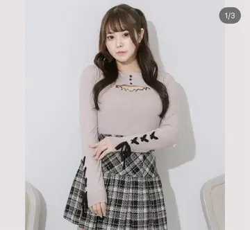 pium 피움 레이스업 쓰리플 레이어드 니트 핑크