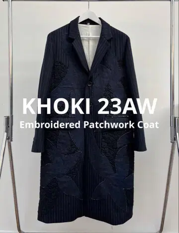 미사용 새상품 KHOKI 23AW 자수 패치워크 체스터 코트 택 포함