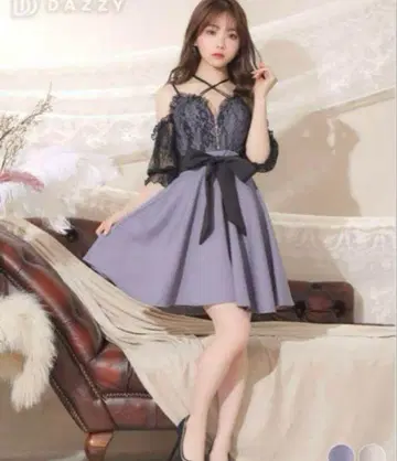 dazzystore 오프숄더 A라인 프론트 지퍼 미니 드레스