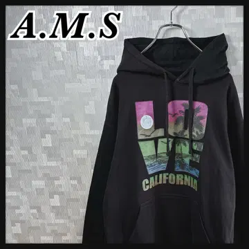 AMS 후드티 맨투맨 풀오버 남성용 L 블랙 US 구제 의류