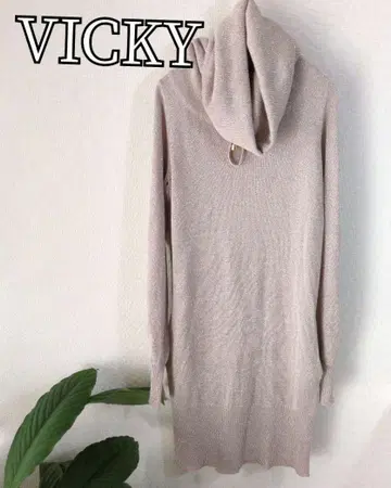 VICKY 라메 믹스 니트 원피스 오프 터틀 바디 핏