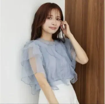 튤 프릴 플레어 슬리브 블라우스 mysty woman 미스티우먼