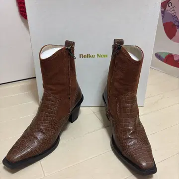 Reike Nen 브라운 크로커다일풍 숏부츠 24.5cm