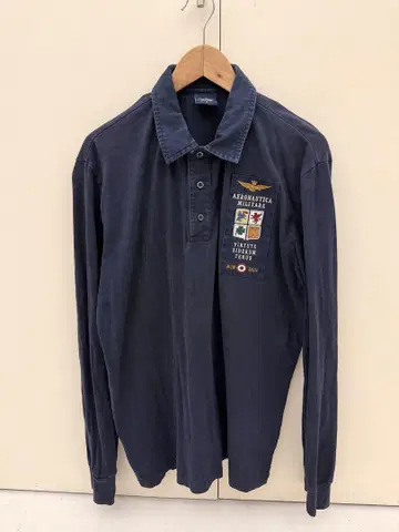 AERONAUTICA MILITARE 네이비 긴팔 피케 셔츠