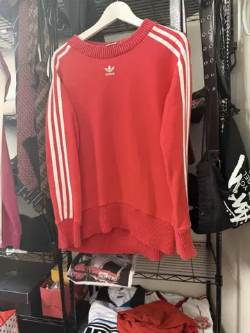 레어 adidas 3선 핑크 레드 긴팔 맨투맨