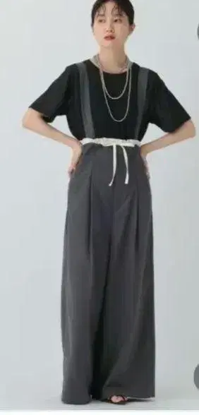 LEPSIM 프릴 서스펜더 팬츠 그레이 FREE