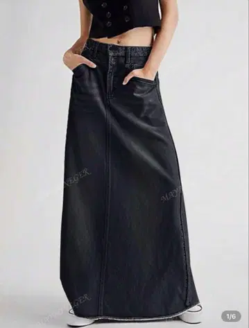 블랙 데님 롱 스커트 L XL