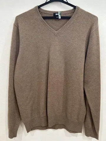 UNIQLO 남성용 캐시미어 100% 브라운 V넥 니트 스웨터