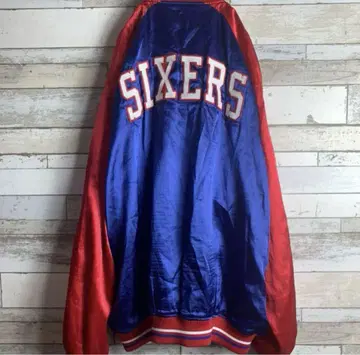 [ 구제 의류 ] NBA 필라델피아 76ers 새틴 바시티 자켓 블루종