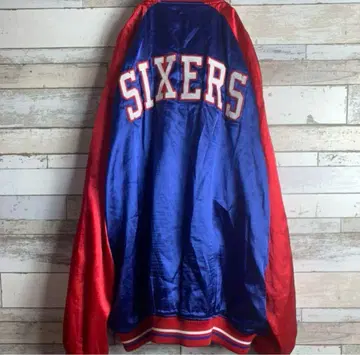 [ 구제 의류 ] NBA 필라델피아 76ers 새틴 바시티 자켓 블루종