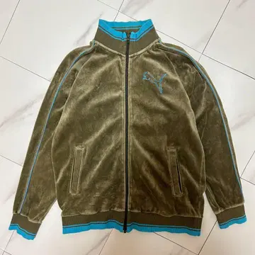 PUMA 푸마 벨로아 트랙 자켓 좋은 배색 리브 라인 자수 로고 L