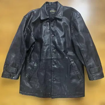 80~90'S NEO BLOOD 카우 가죽 하프 코트 블랙