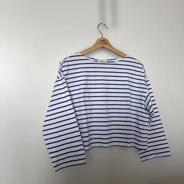 긴팔 보더 T셔츠 보트넥 블루 F